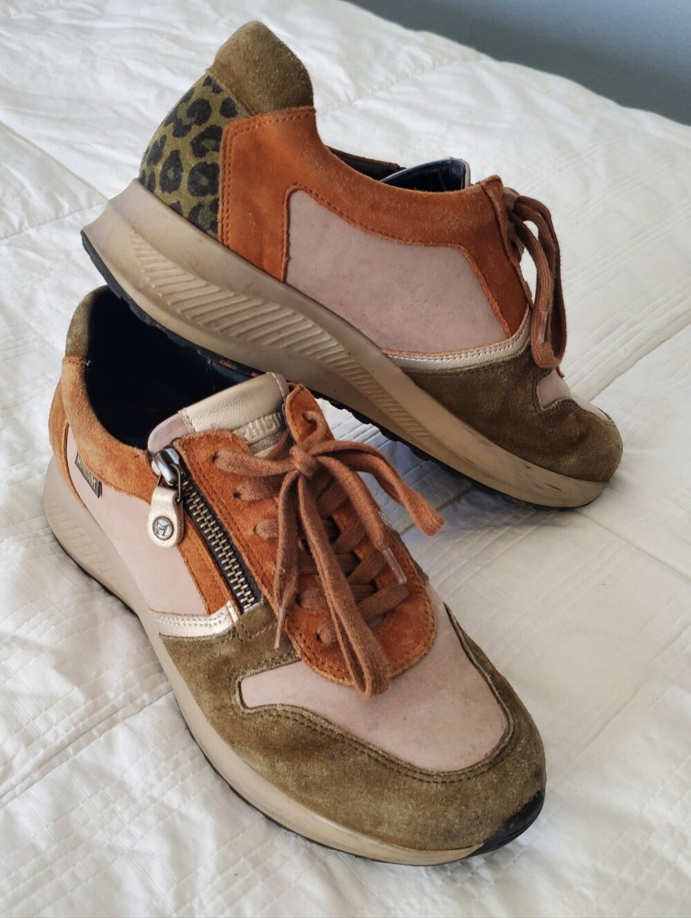 Mephisto Women's Suede & Leather Mixed-Media Sneakers in Brown, Orange & Tan